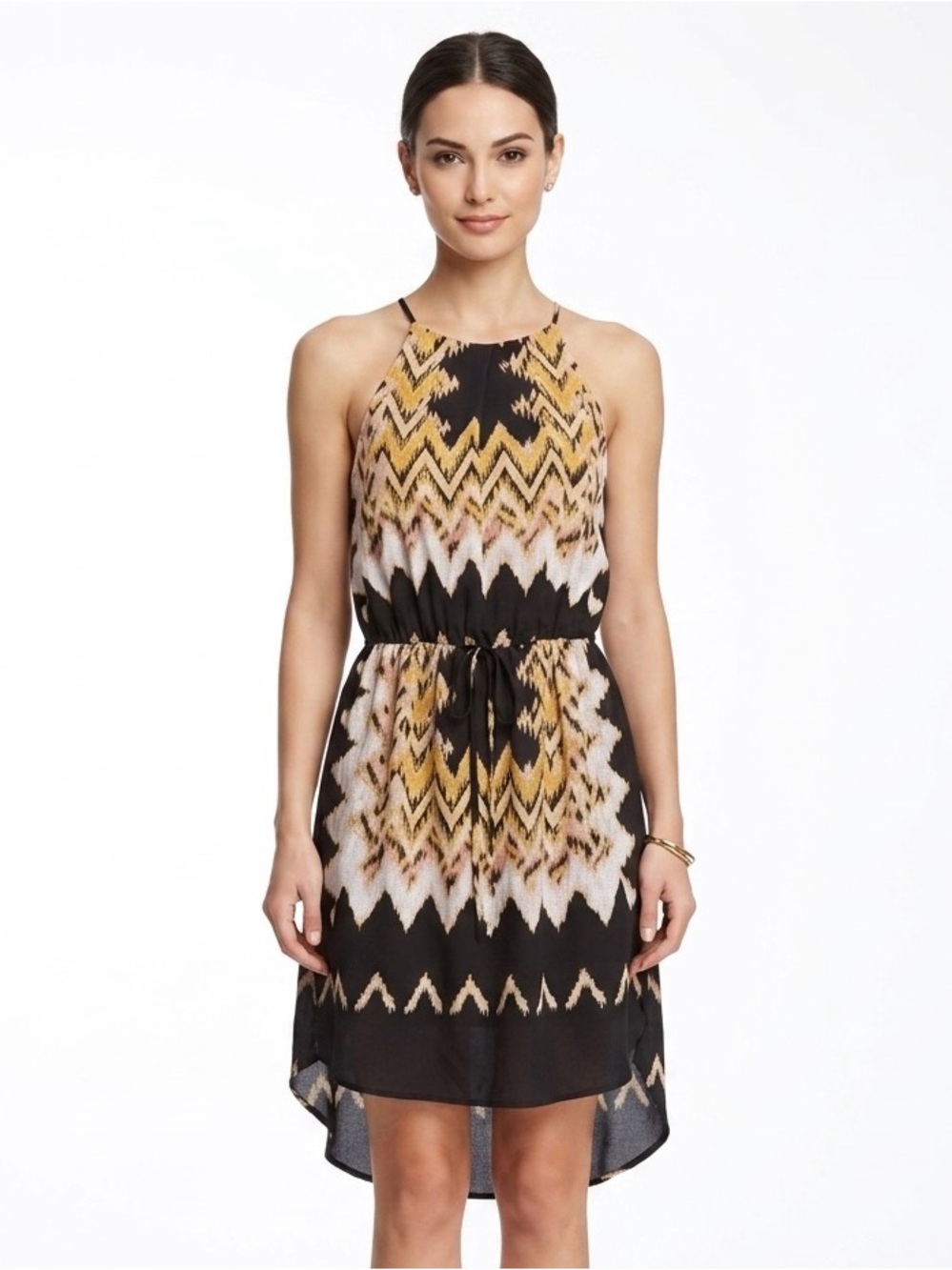 Signature Studio Black and Gold High-Low Halter Dress